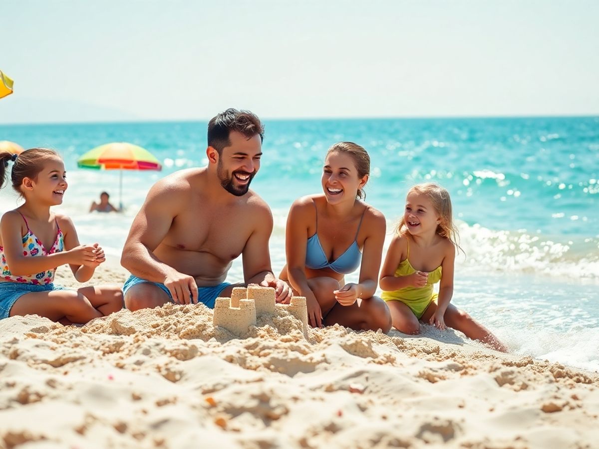 Familie bucurându-se de o vacanță la plajă.