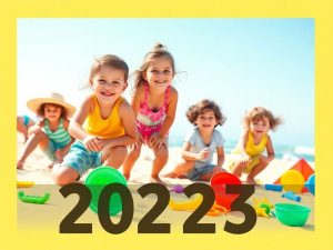 Copii jucându-se pe plajă, vacanță de familie