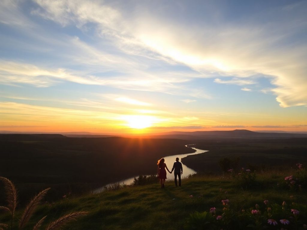 Peisaj romantic cu un apus de soare in Romania.