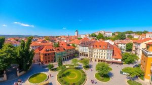 InfoVacanta 35 Oraș românesc pitoresc cu străzi pietruite și clădiri colorate